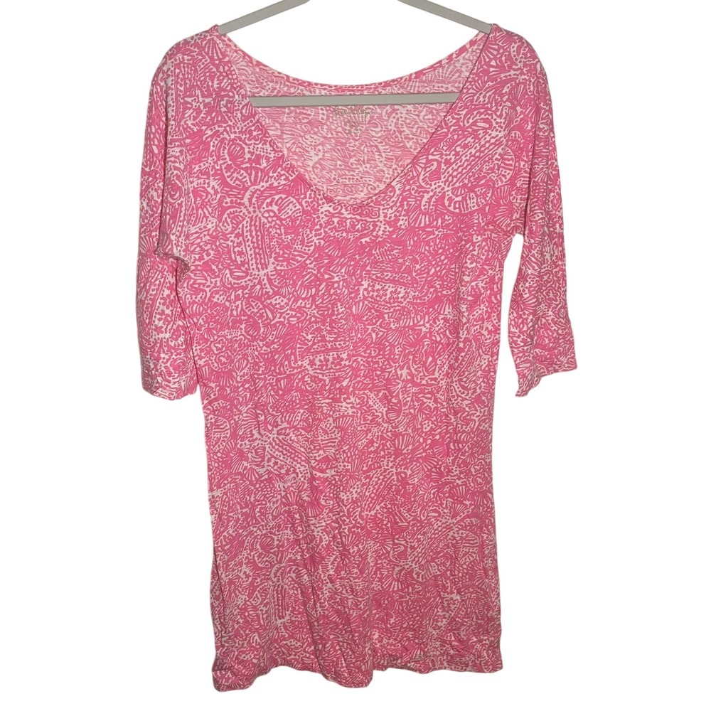 Lilly Pulitzer Pink Print Cotton Dress 3/4 Sleeve Casual Tunic Small